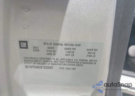 2008 Chevrolet Impala Lt from USA, damaged, VIN 2G1WT58K281223587